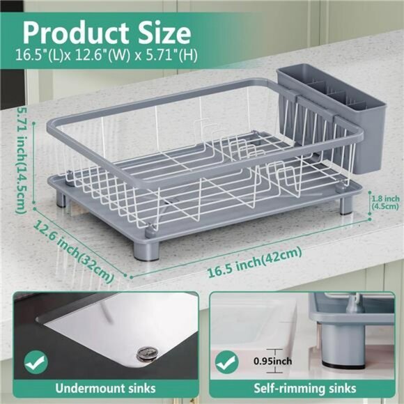 space saving dish drying rack with drainboard utensil holder kitchen counter - Picture 2 of 7